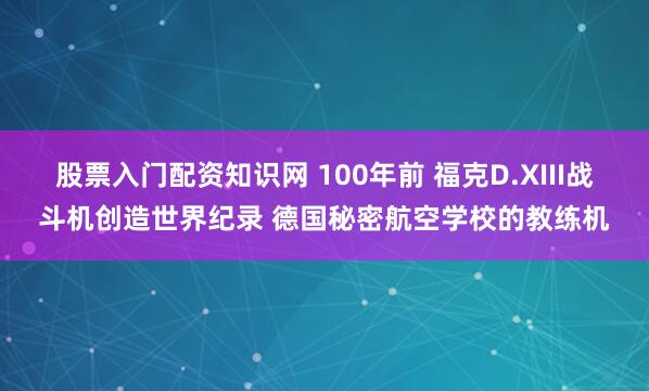 股票入门配资知识网 100年前 福克D.XIII战斗机创造世界纪录 德国秘密航空学校的教练机