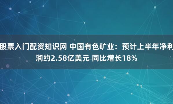 股票入门配资知识网 中国有色矿业：预计上半年净利润约2.58亿美元 同比增长18%